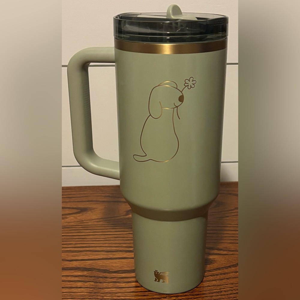 Stanley Sage Green Travel Mug Engraved with Dog Design